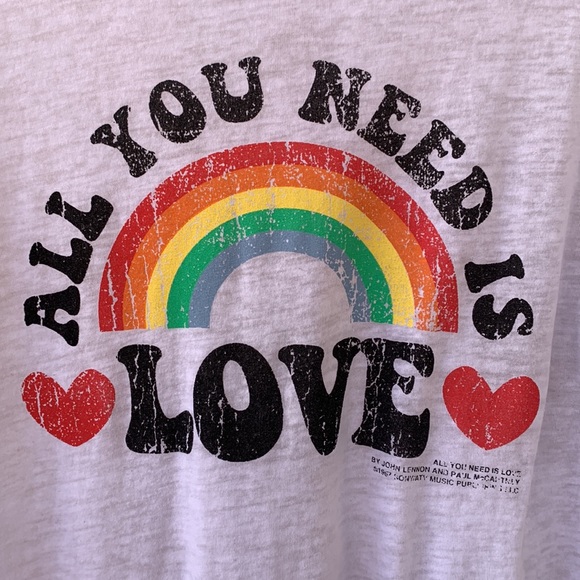 All You Need Is Love (Lennon/McCartney) Sheer White, Rainbow, Long Sleeve Tee, M - Picture 2 of 5